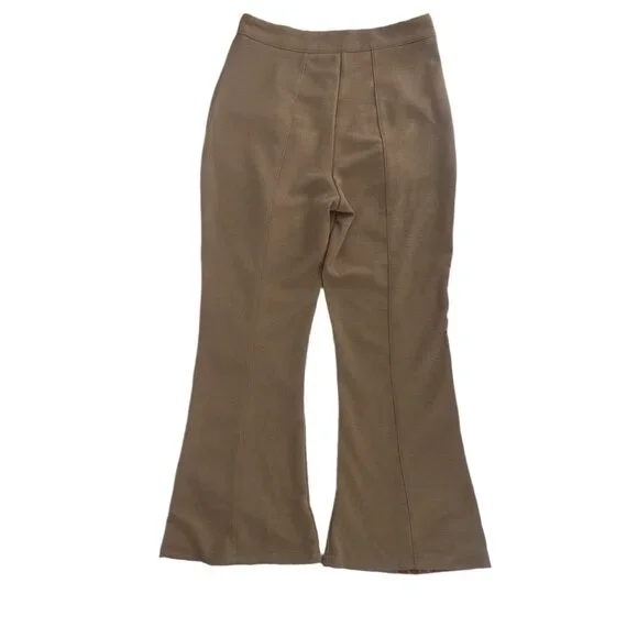 Beige Caramel Patchwork Flare Pants Contrast Panel Y2K Wide Leg M - Picture 5 of 6